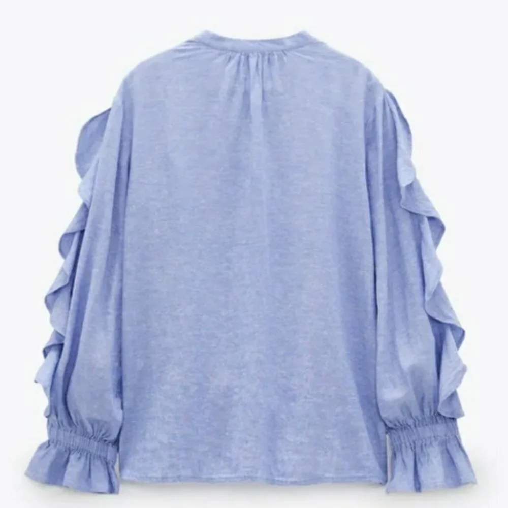 ZARA linen button down ruffle top
